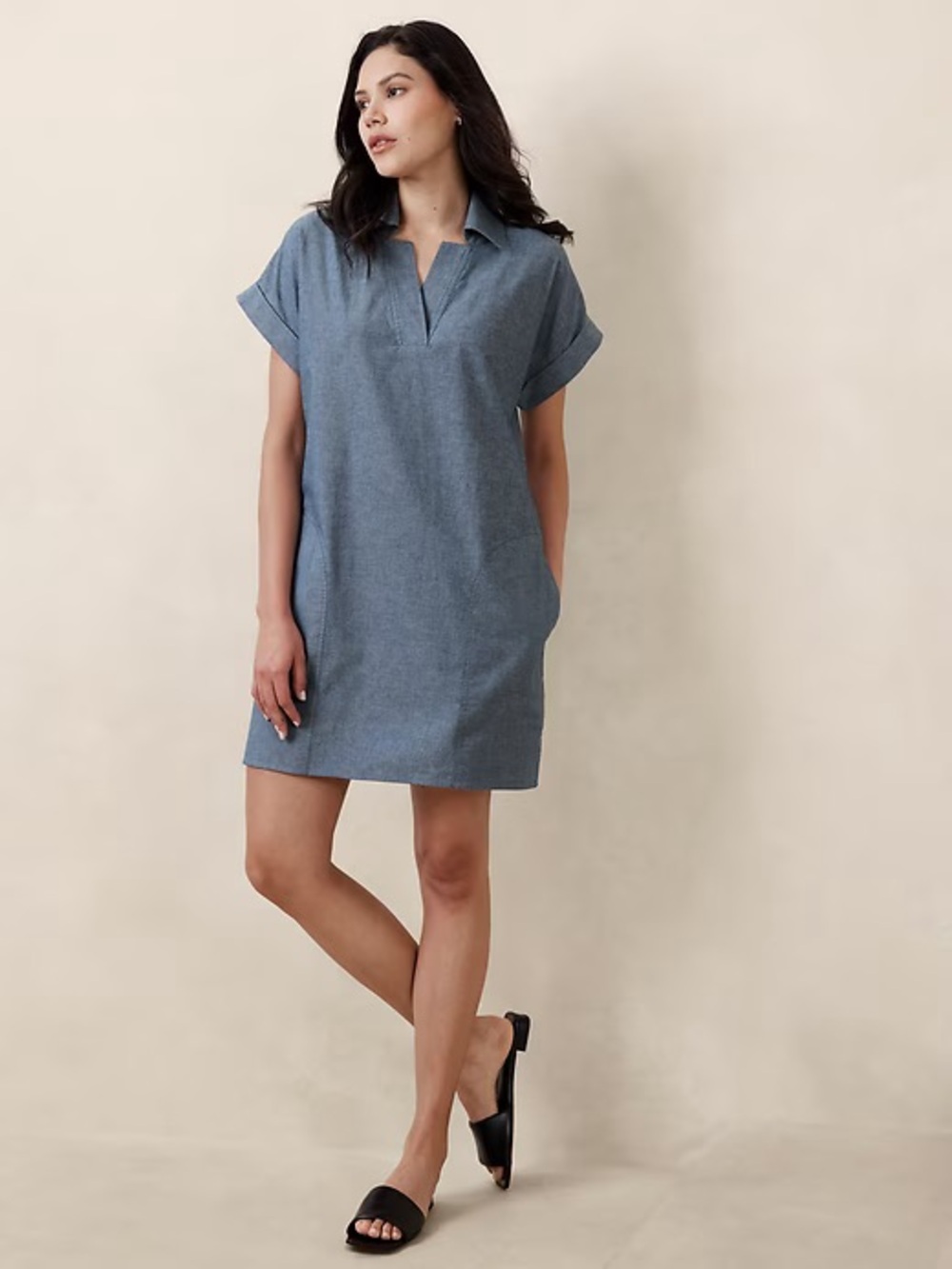 Chambray Blue T-Shirt Swim Cover-Up Dress